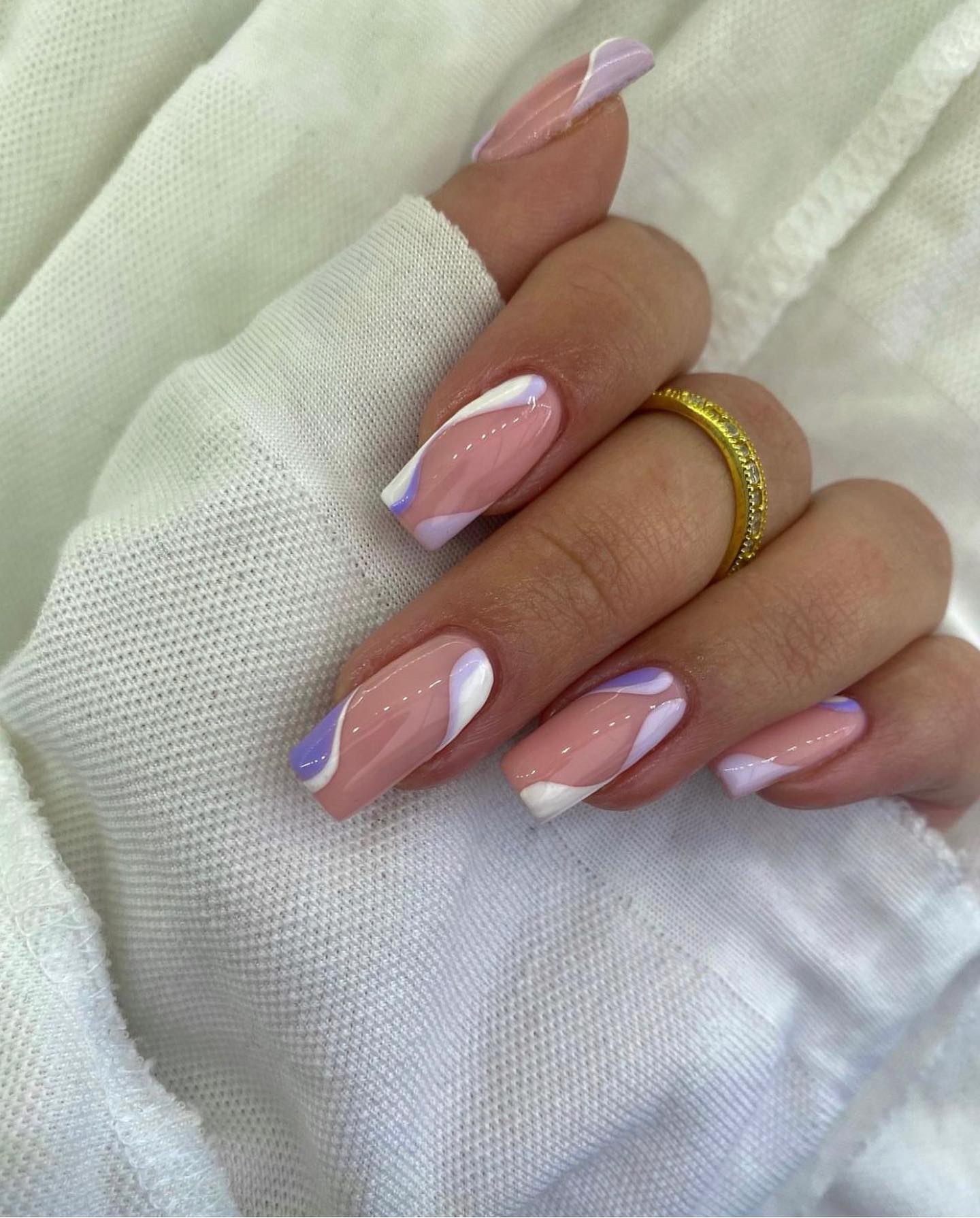 Long Square purple and Nude Nails