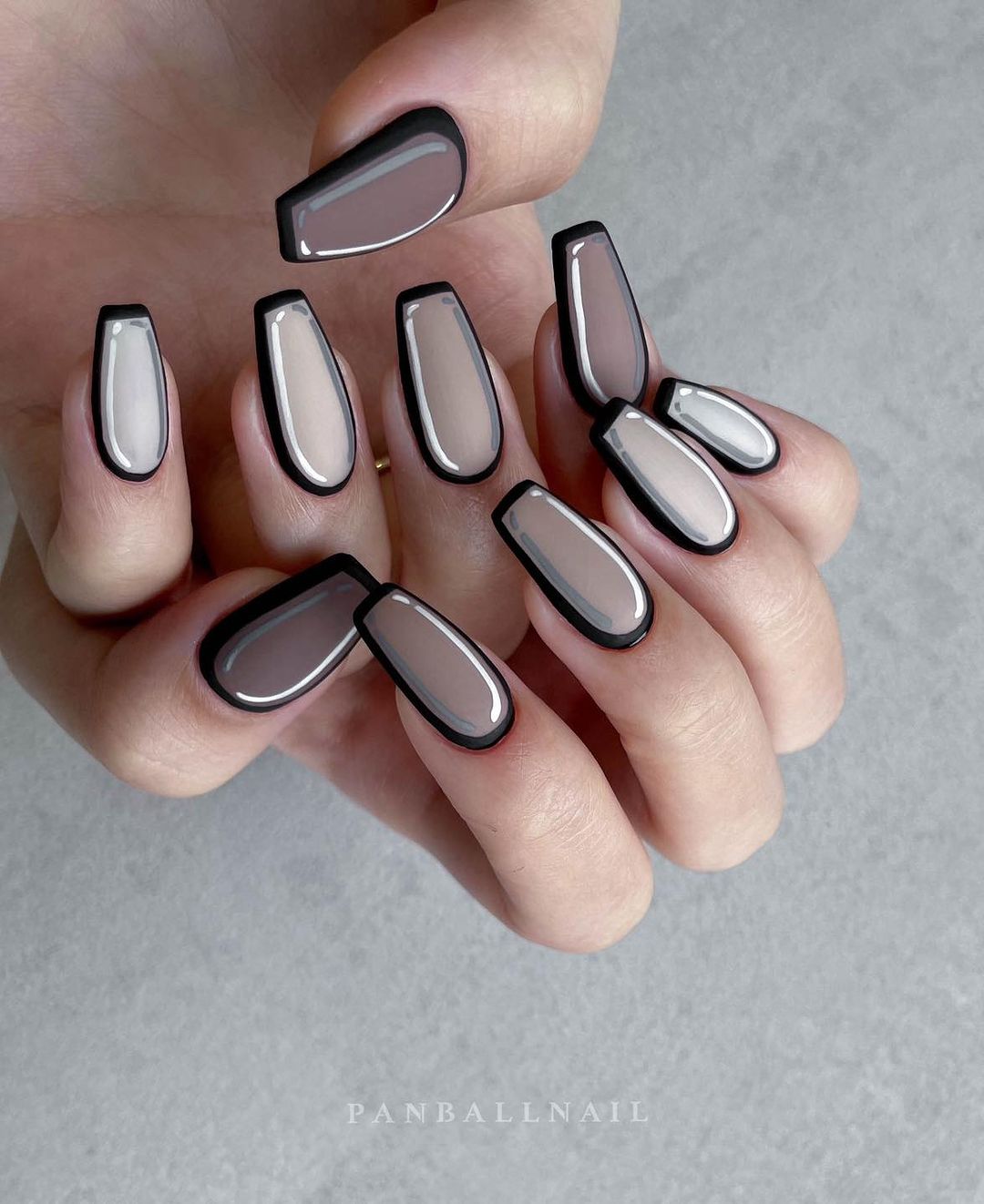 Grey and black Graffiti Coffin Nails