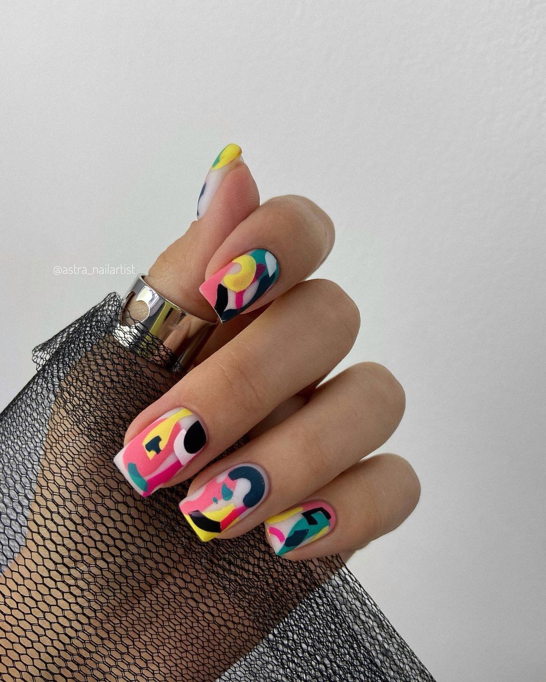 Colourful Matte Square Nail Design