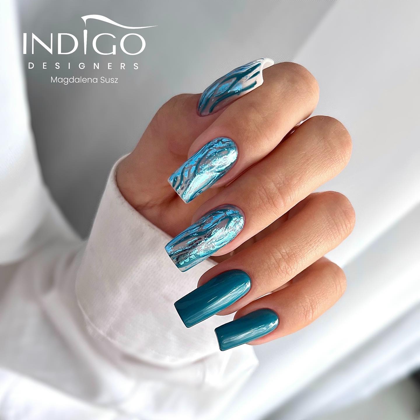 Bright Blue Square Nails