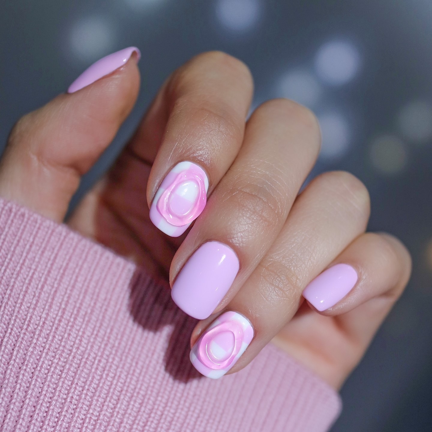 Short Pastel Purple Nails with 3D Design
