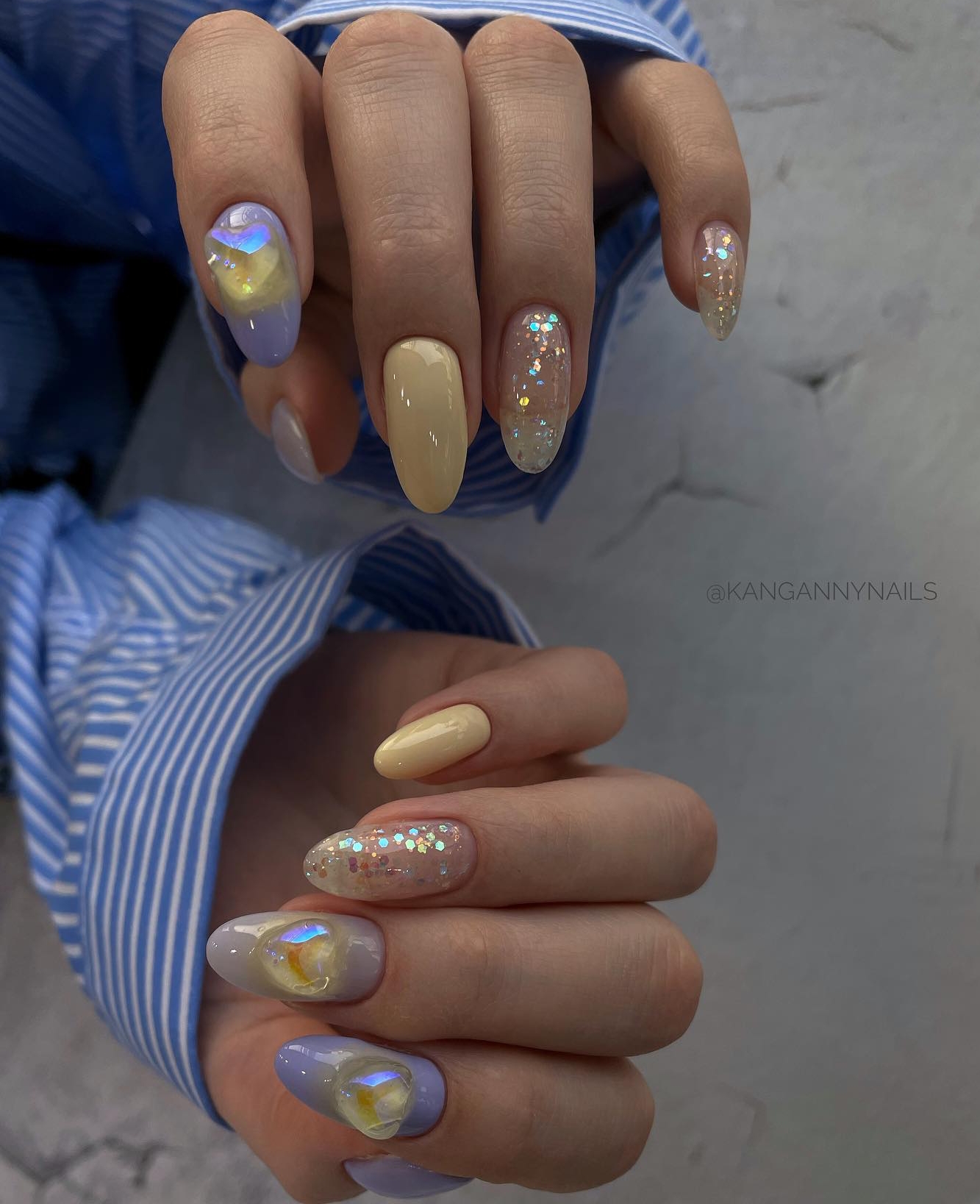 Long round Pastel Nails with 3D Design