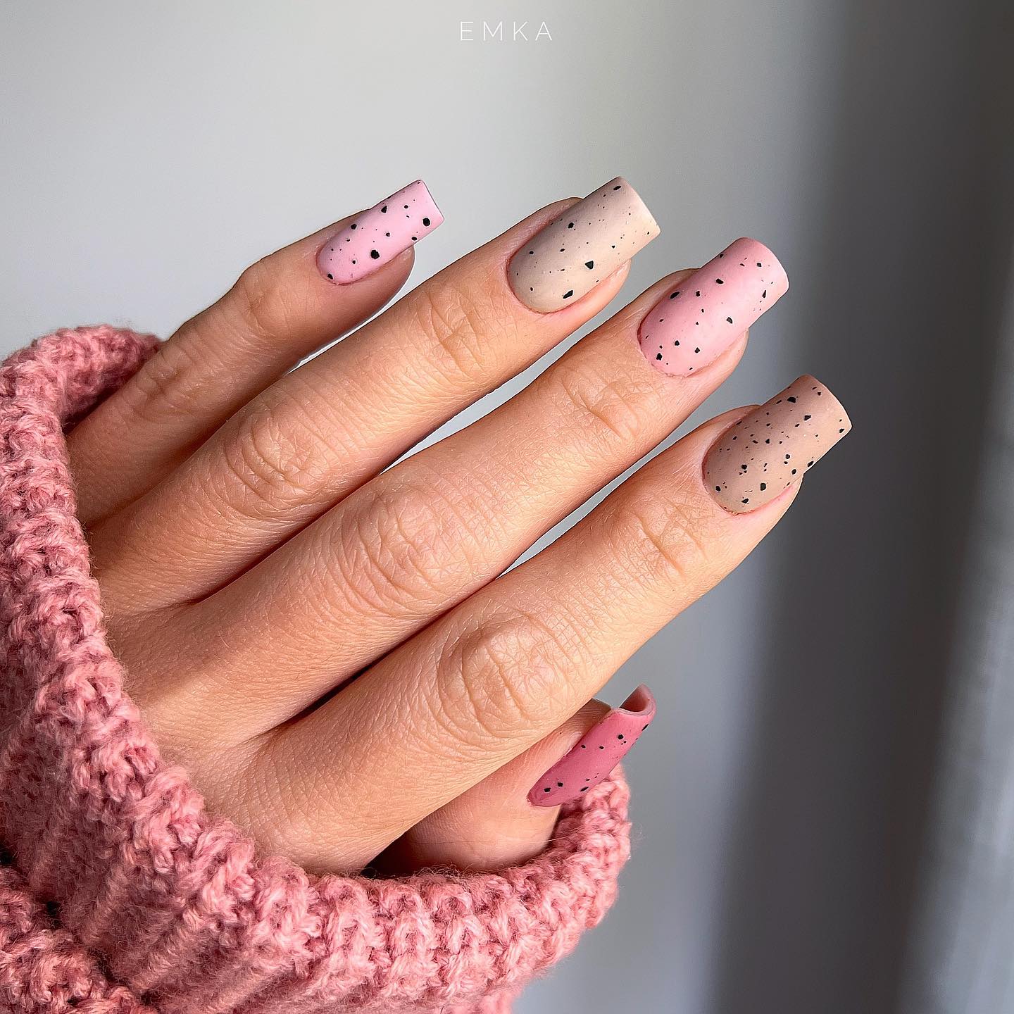 Square Fall Nails with Black Dots
