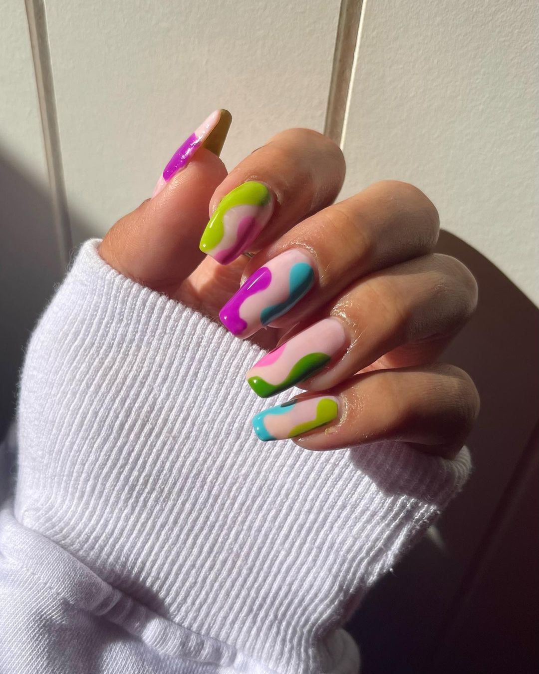 Narrow Rainbow Square Nails
