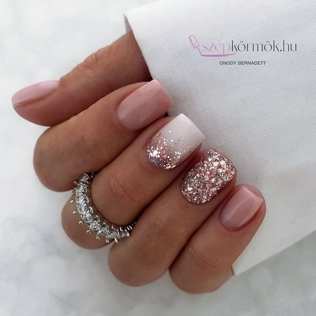 Rose Gold Glitter on Short square Nails