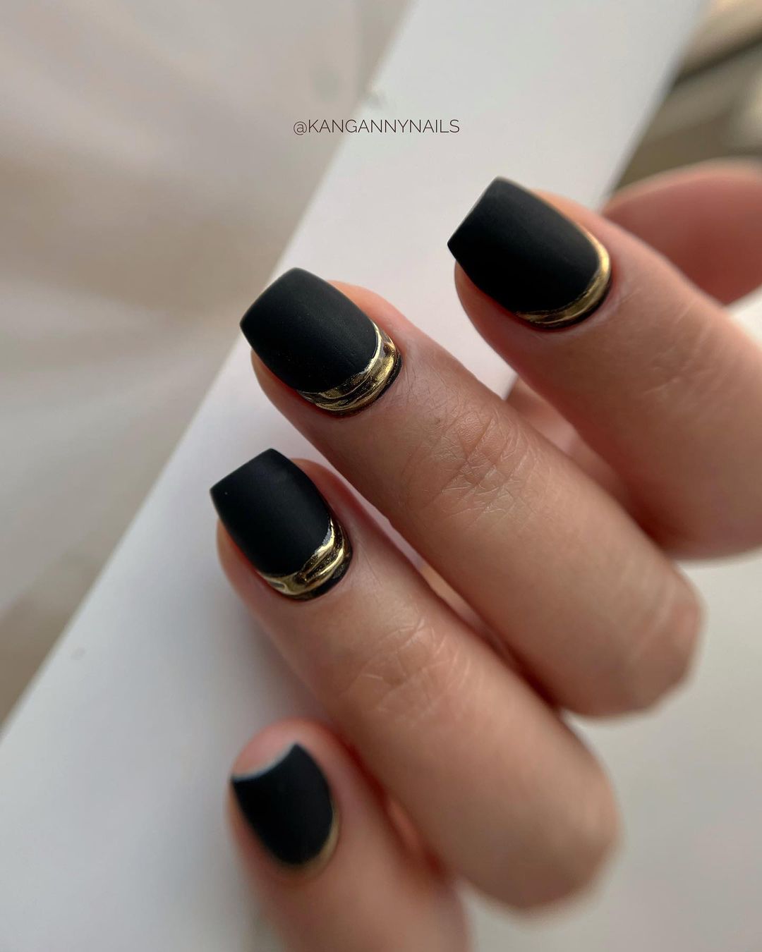 Short Matte Black Coffin Nails