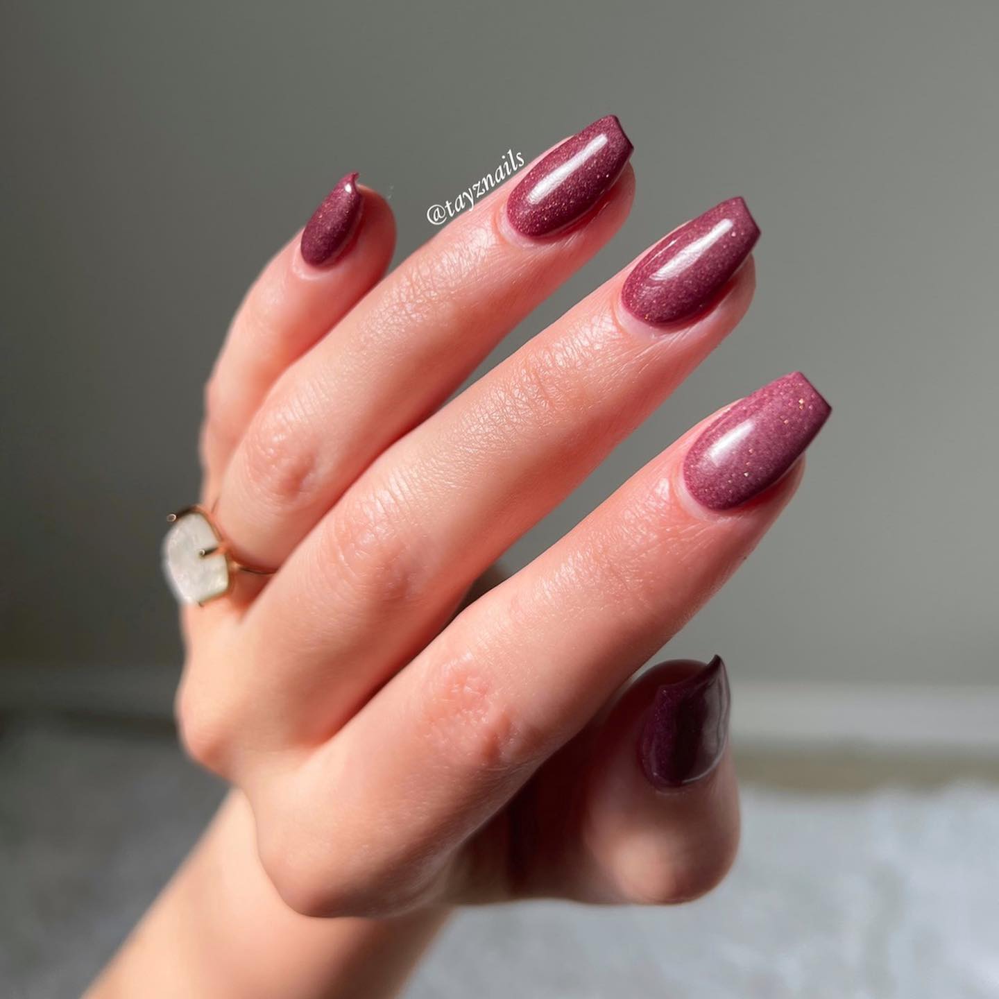 Burgundy Glitter Short Coffin Nails