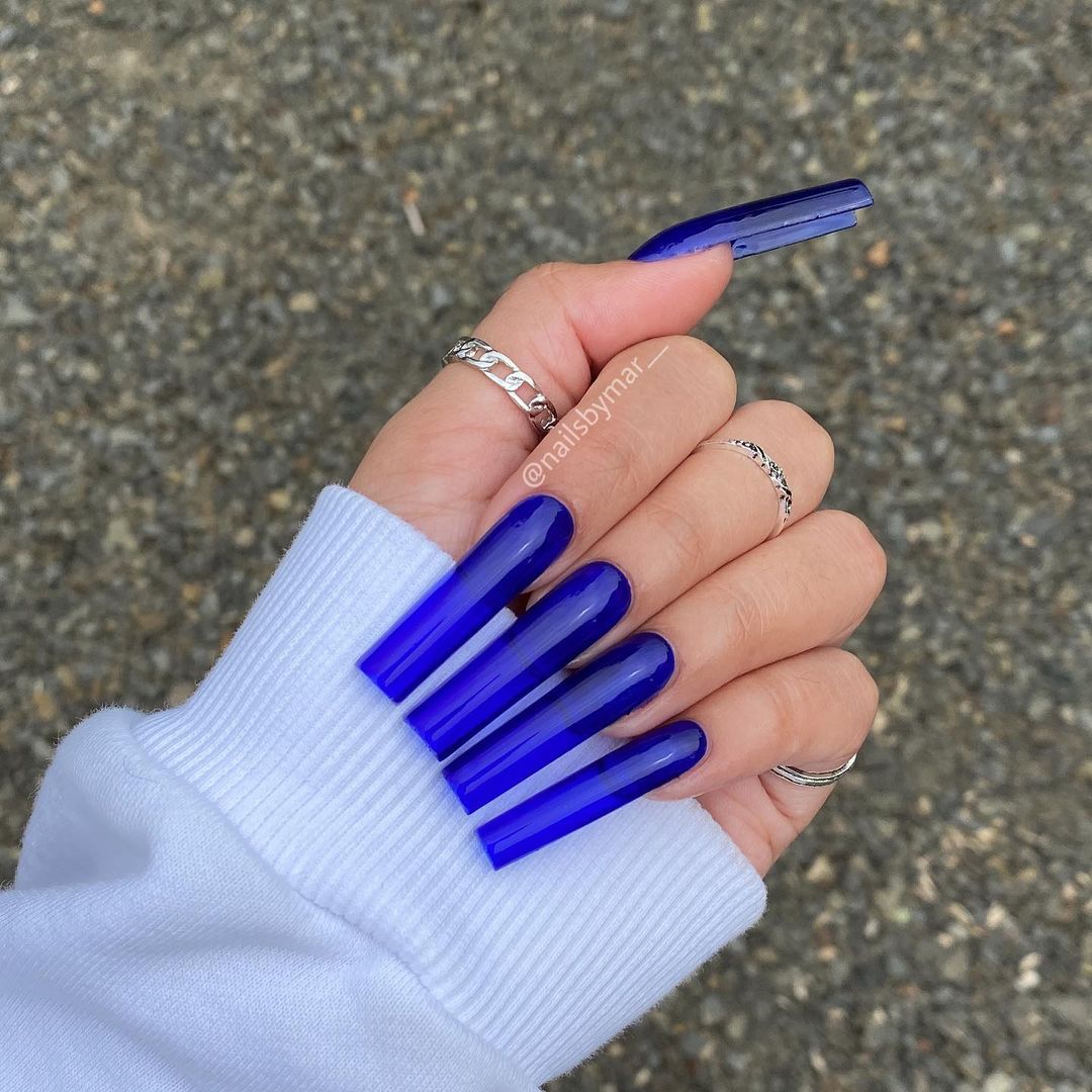 long Square Dark Blue Nails