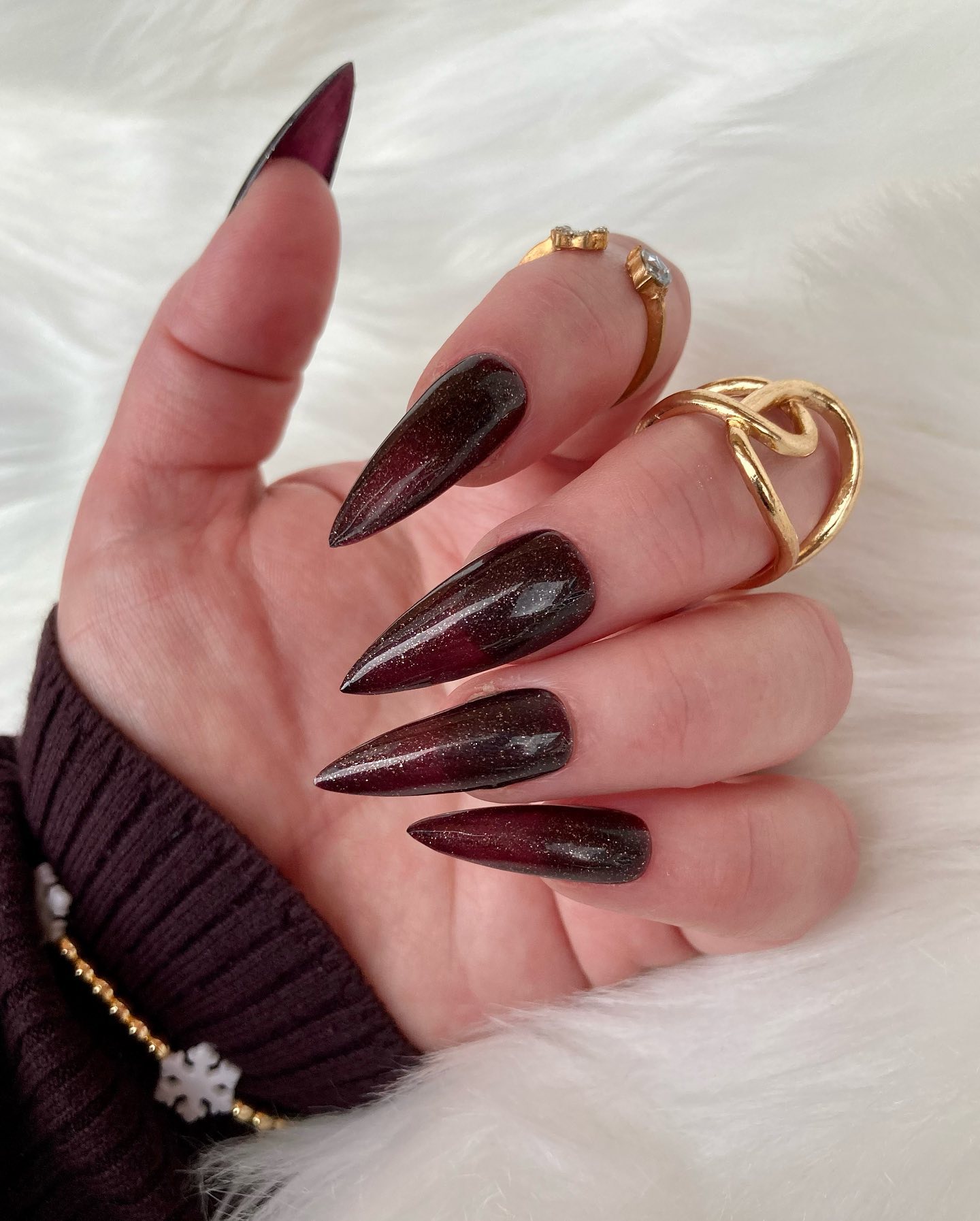 long Stiletto Burgundy Nails