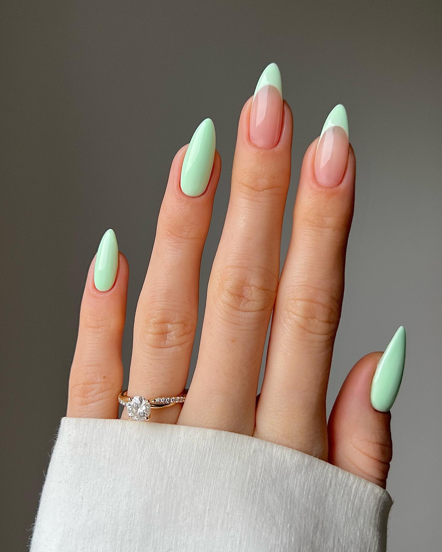 Pastel Green Nails with French Design
