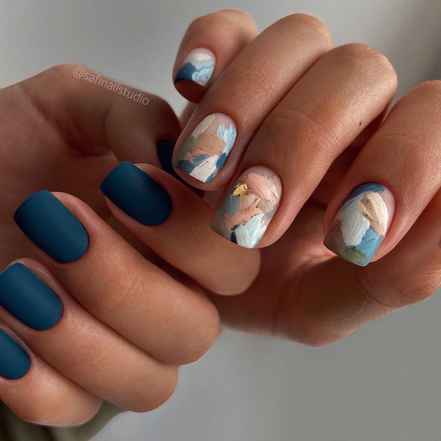 Square Rounded Colorful Nails with Matte Finish