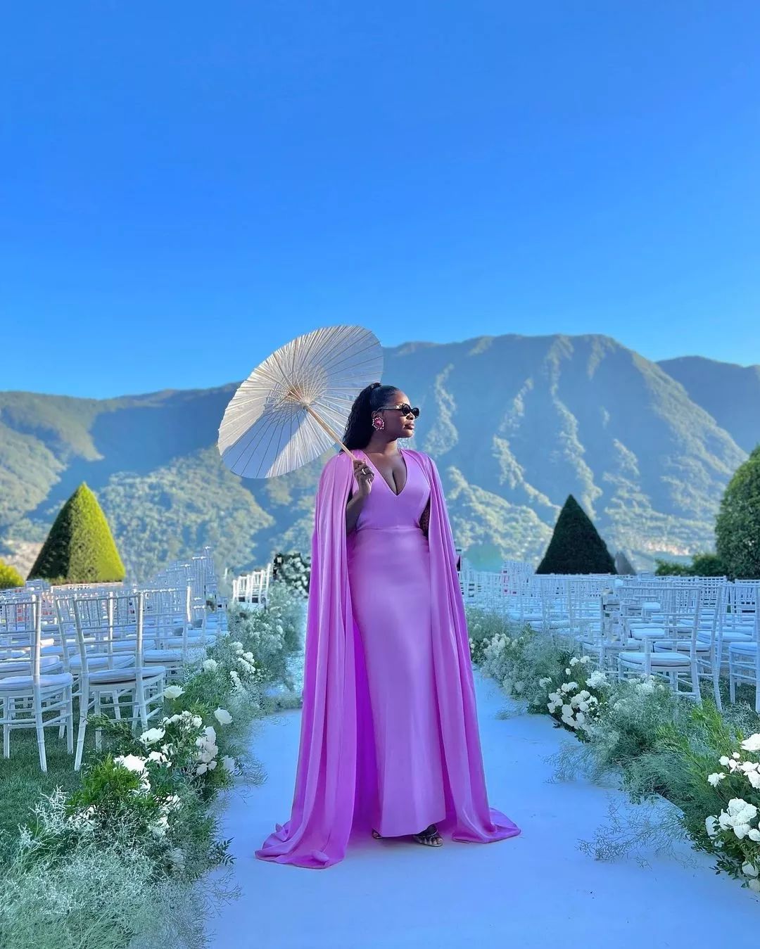 Cape-effect Satin Crepe Dress