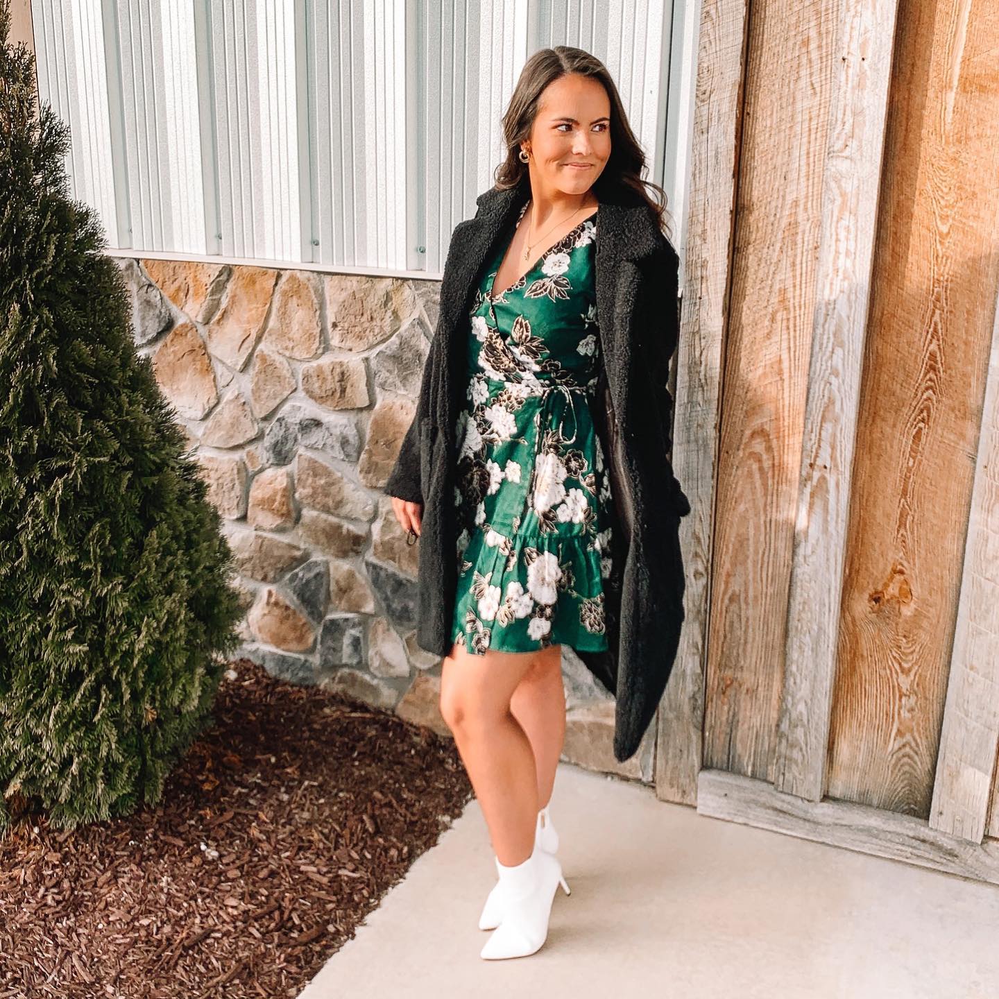 Green Satin Wrap Dress With Jacket