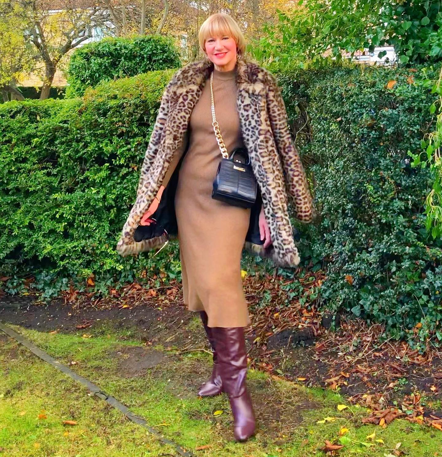 Knit Midi Dress With Faux Fur
